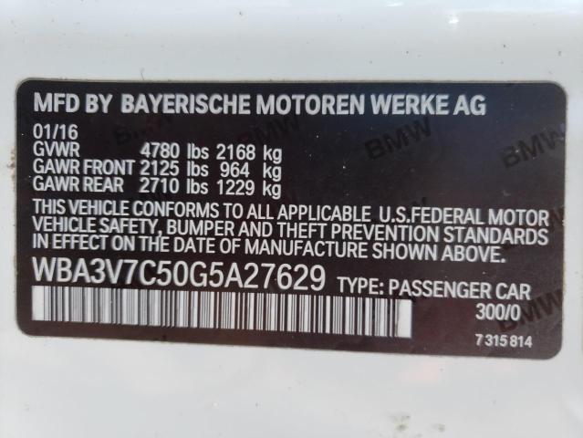 WBA3V7C50G5A27629 - 2016 BMW 428 I SULE თეთრი ფოტო 10