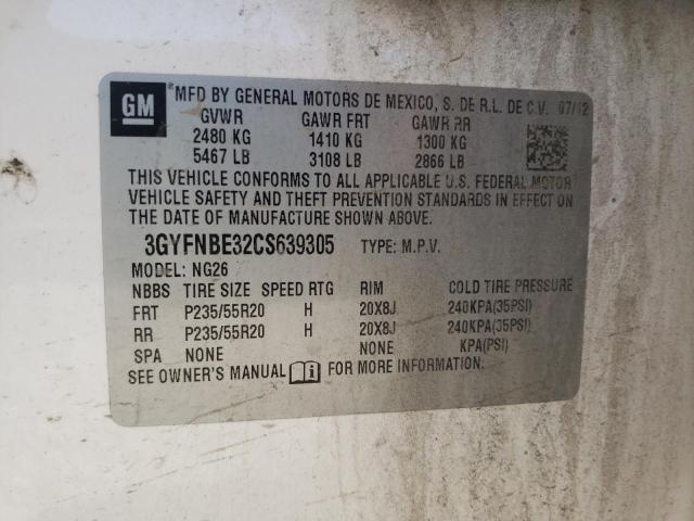 3GYFNBE32CS639305 - 2012 CADILLAC SRX PERFOR თეთრი ფოტო 10