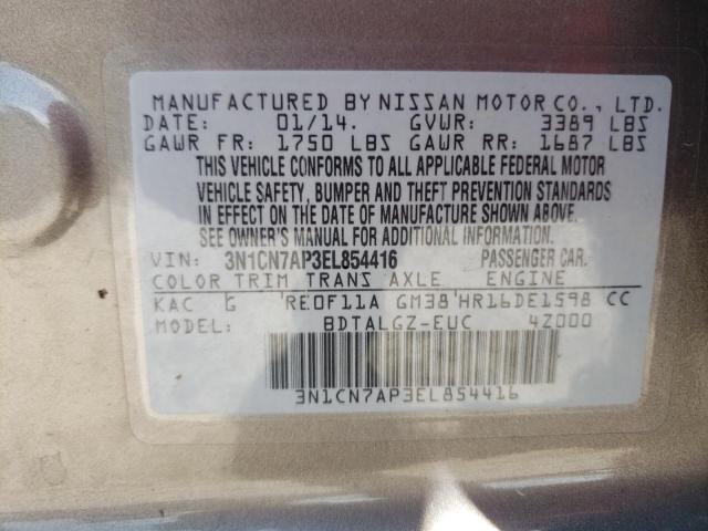 3N1CN7AP3EL854416 - 2014 NISSAN VERSA GRAY photo 10