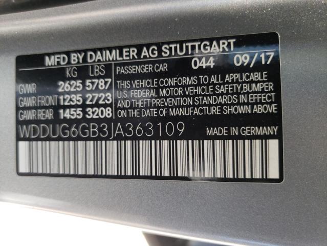 WDDUG6GB3JA363109 - 2018 MERCEDES-BENZ S 450 GRAY photo 10