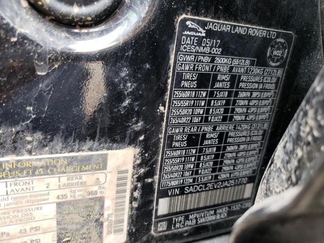 SADCL2EV2JA251770 - 2018 JAGUAR F-PACE R - BLACK photo 10