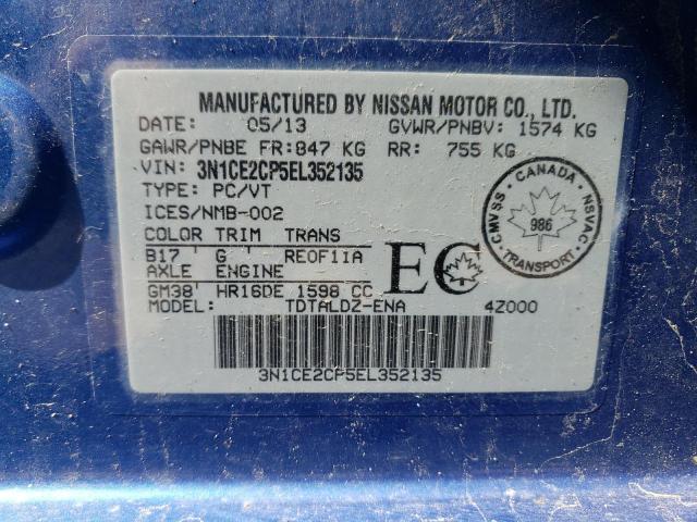 3N1CE2CP5EL352135 - 2014 NISSAN VERSA NOTE S  photo 10