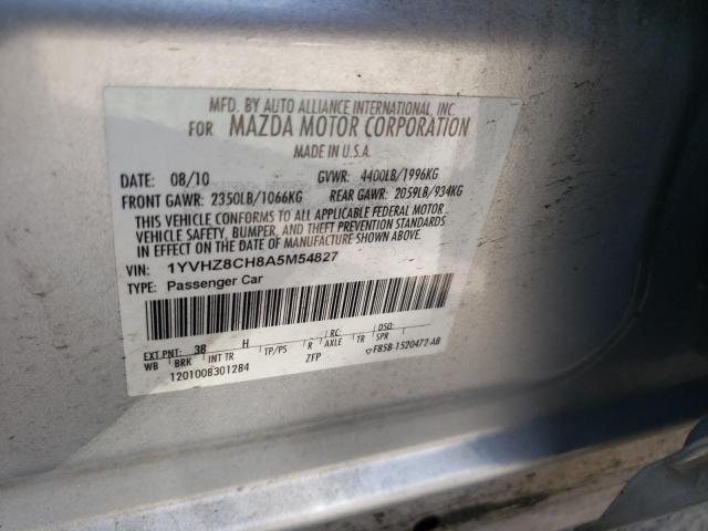 1YVHZ8CH8A5M54827 - 2010 MAZDA 6 I SILVER photo 10