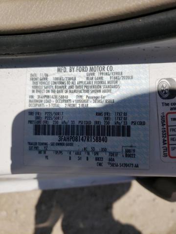 3FAHP08147R158840 - 2007 FORD FUSION SEL WHITE photo 10