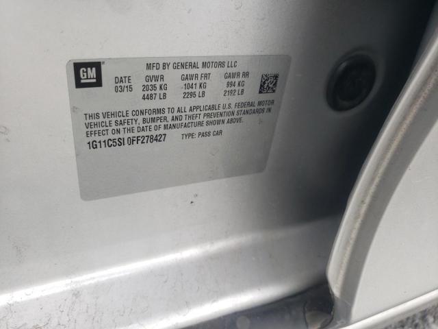 1G11C5SL0FF278427 - 2015 CHEVROLET MALIBU 1LT 银色 照片 10