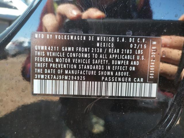 3VW2K7AJ9FM294925 - 2015 VOLKSWAGEN JETTA BASE 黑色 照片 10