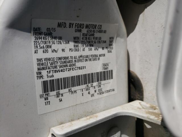 1FT8W4DT2FEC78231 - 2015 FORD F450 SUPER WHITE photo 10