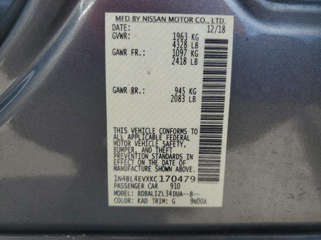 1N4BL4EVXKC170479 - 2019 NISSAN ALTIMA SL GRAY photo 10