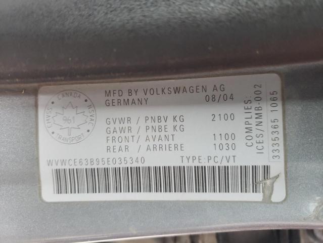 WVWCE63B95E035340 - 2005 VOLKSWAGEN PASSAT GLS GRAY photo 10