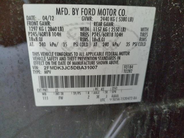 2FMDK3JC5DBA31007 - 2013 FORD EDGE SEL BLACK photo 10