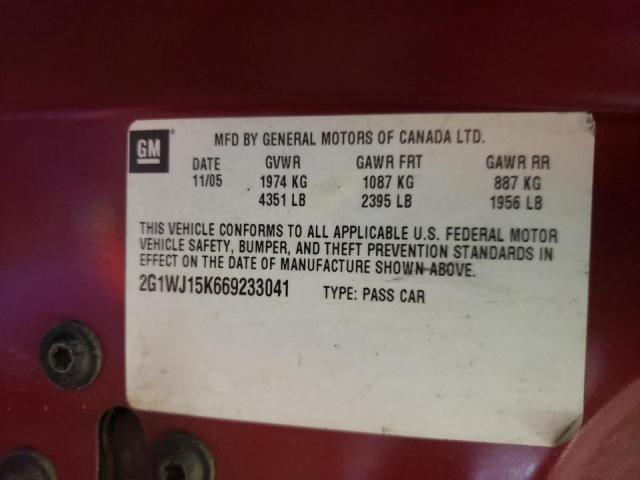 2G1WJ15K669233041 - 2006 CHEVROLET MONTE CARL ბურგუნდია ფოტო 10