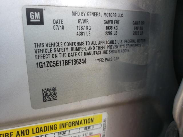 1G1ZC5E17BF136244 - 2011 CHEVROLET MALIBU 1LT 银色 照片 10