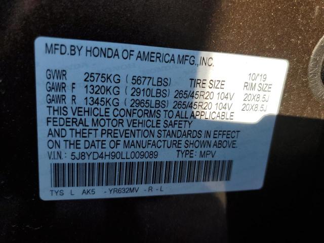 5J8YD4H90LL009089 - 2020 ACURA MDX ADVANC TAN photo 10