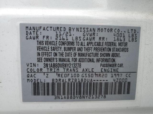 3N1AB8DV8NY213278 - 2022 NISSAN SENTRA SR WHITE photo 10