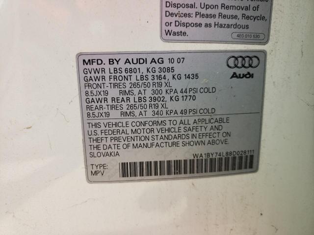 WA1BY74L88D028111 - 2008 AUDI Q7 3.6 QUA WHITE photo 10