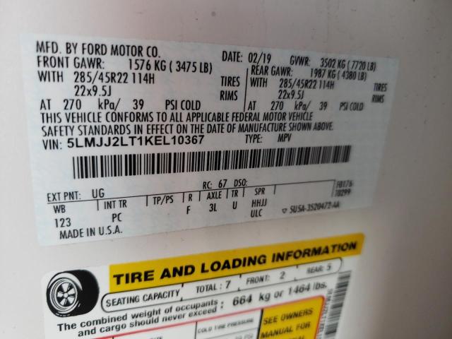 5LMJJ2LT1KEL10367 - 2019 LINCOLN NAVIGATOR 白色 照片 10