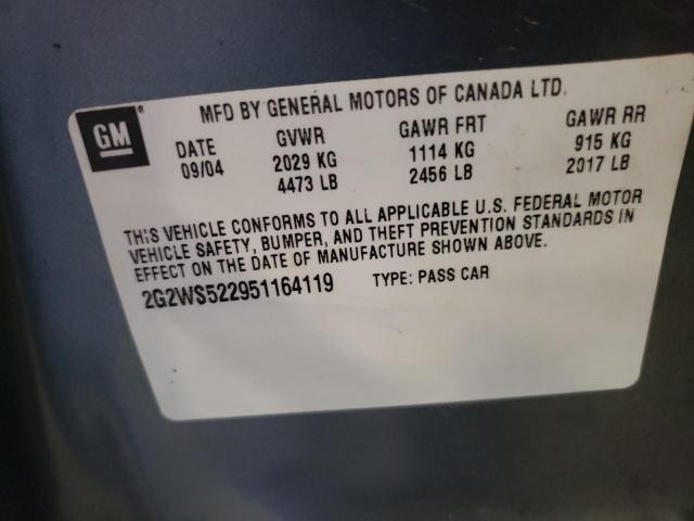 2G2WS522951164119 - 2005 PONTIAC GRAND PRIX GRAY photo 10