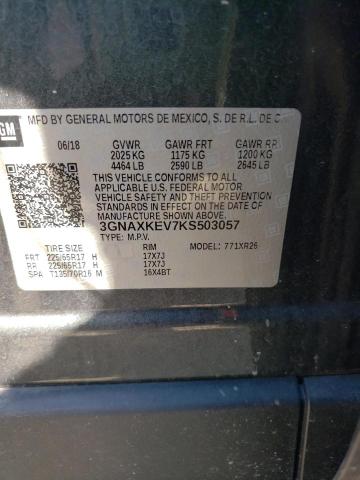 3GNAXKEV7KS503057 - 2019 CHEVROLET EQUINOX CHARCOAL photo 10