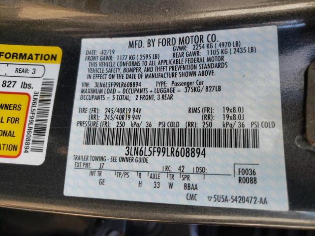 3LN6L5F99LR608894 - 2020 LINCOLN MKZ RESERV GRAY photo 10