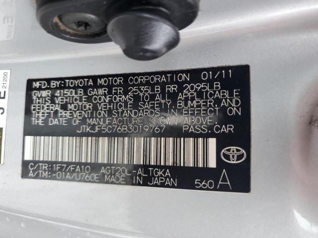 JTKJF5C76B3019767 - 2011 TOYOTA SCION TC 银色 照片 10