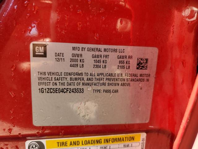 1G1ZC5E04CF243633 - 2012 CHEVROLET MALIBU 1LT 红色 照片 10