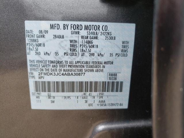 2FMDK3JC4ABA30877 - 2010 FORD EDGE SEL GRAY photo 10