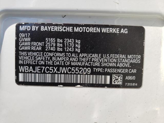 WBAJE7C5XJWC55209 - 2018 BMW 540 XI WHITE photo 10