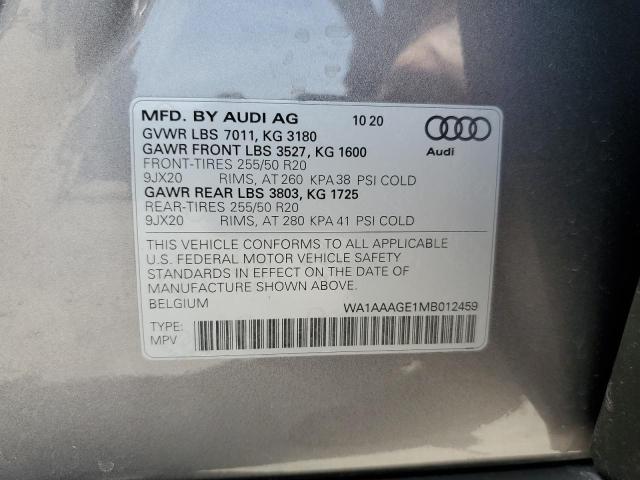 WA1AAAGE1MB012459 - 2021 AUDI E-TRON PRE CHARCOAL photo 10