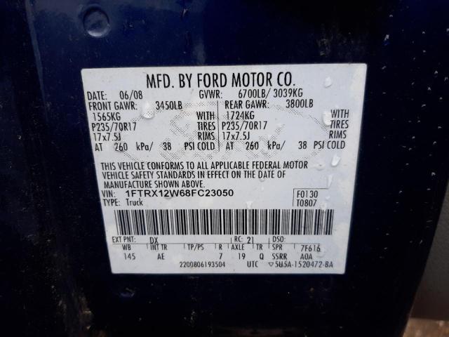 1FTRX12W68FC23050 - 2008 FORD F150 BLUE photo 10