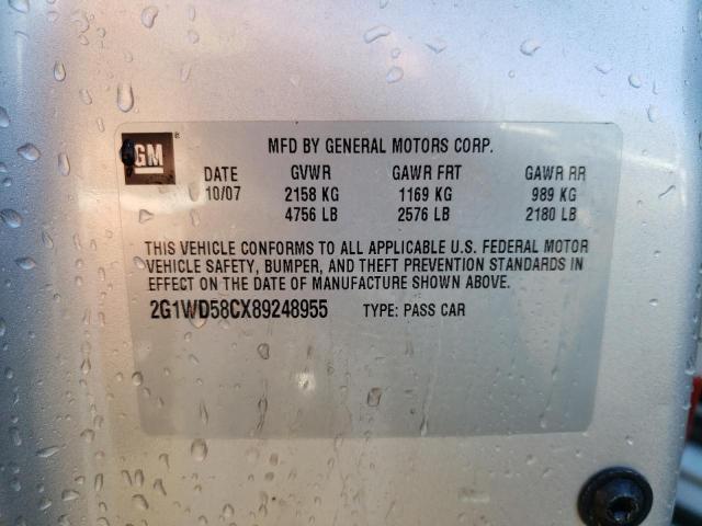 2G1WD58CX89248955 - 2008 CHEVROLET IMPALA SUP ვერცხლისფერი ფოტო 10