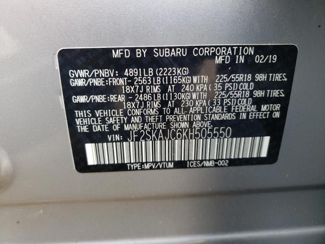 JF2SKAJC6KH505550 - 2019 SUBARU FORESTER S Gümüş foto 10