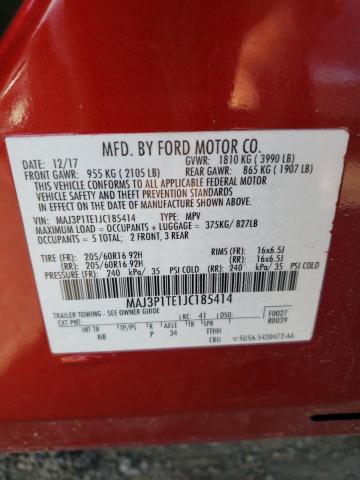 MAJ3P1TE1JC185414 - 2018 FORD ECOSPORT S RED photo 10