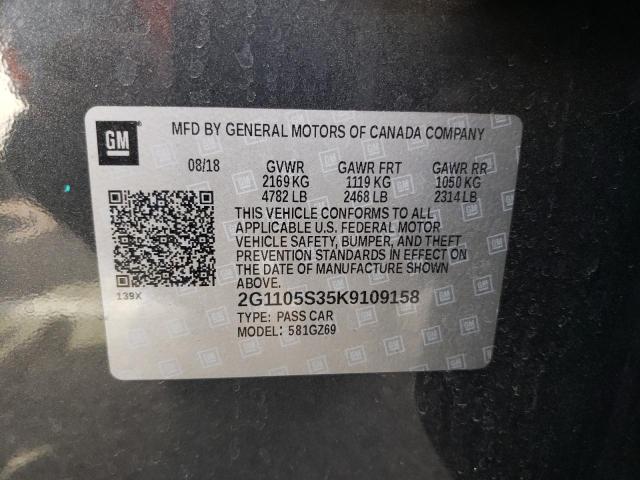 2G1105S35K9109158 - 2019 CHEVROLET IMPALA PRE ნაცრისფერი ფოტო 10