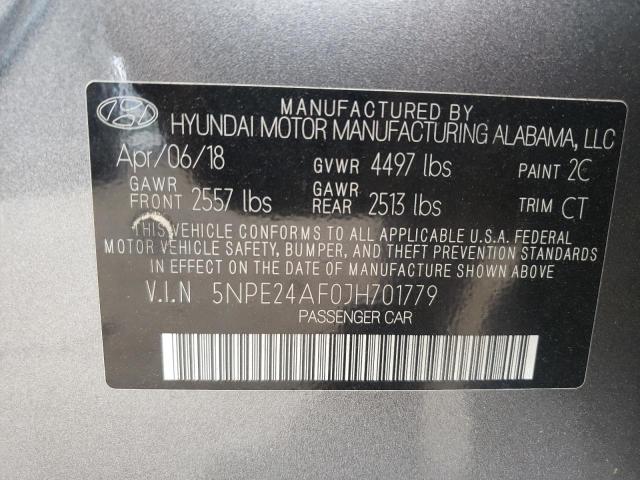 5NPE24AF0JH701779 - 2018 HYUNDAI SONATA SE GRAY photo 10