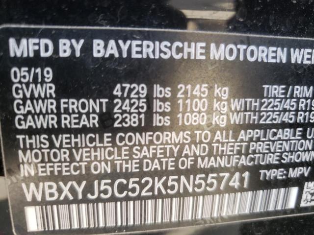 WBXYJ5C52K5N55741 - 2019 BMW X2 XDRIVE2 BLACK photo 10