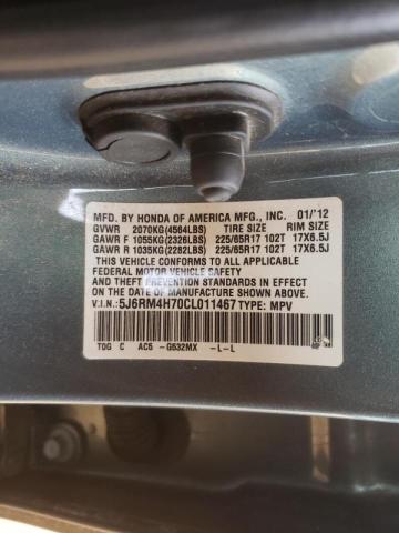 5J6RM4H70CL011467 - 2012 HONDA CR-V EXL GRAY photo 10