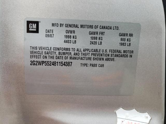 2G2WP552481154387 - 2008 PONTIAC GRAND PRIX  ფოტო 10