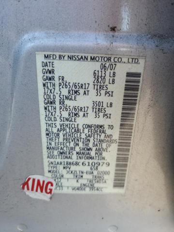 5N1AR18B68C610979 - 2008 NISSAN PATHFINDER GRAY photo 10