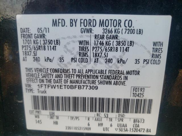 1FTFW1ET0BFB77309 - 2011 FORD F150 SUPER BLACK photo 10