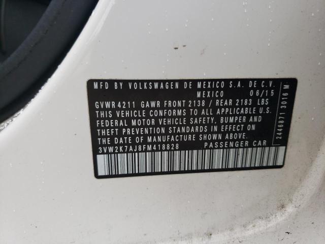 3VW2K7AJ8FM418828 - 2015 VOLKSWAGEN JETTA BASE WHITE photo 10