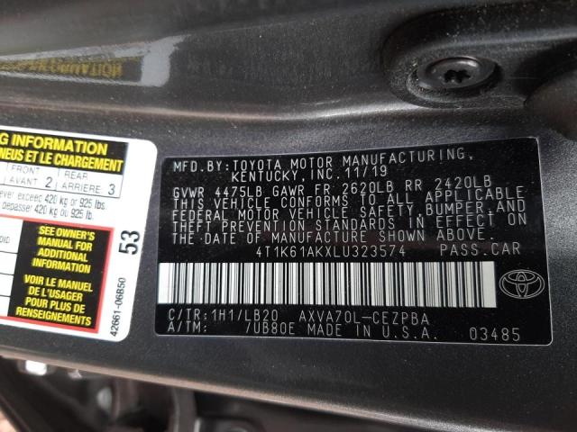 4T1K61AKXLU323574 - 2020 TOYOTA CAMRY XSE GRAY photo 10