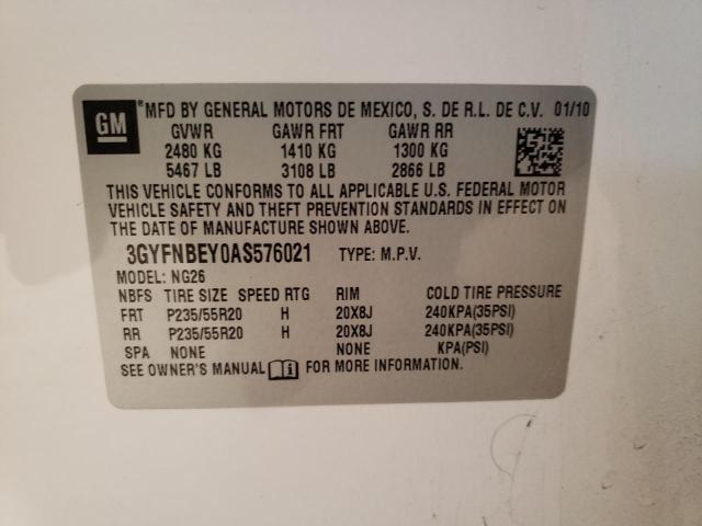 3GYFNBEY0AS576021 - 2010 CADILLAC SRX PERFOR 白色 照片 10