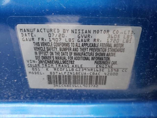 3N1CN8EV6LL903782 - 2020 NISSAN VERSA SV BLUE photo 10