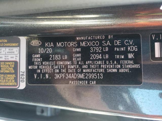 3KPF34AD9ME299513 - 2021 KIA FORTE GT L BLACK photo 10