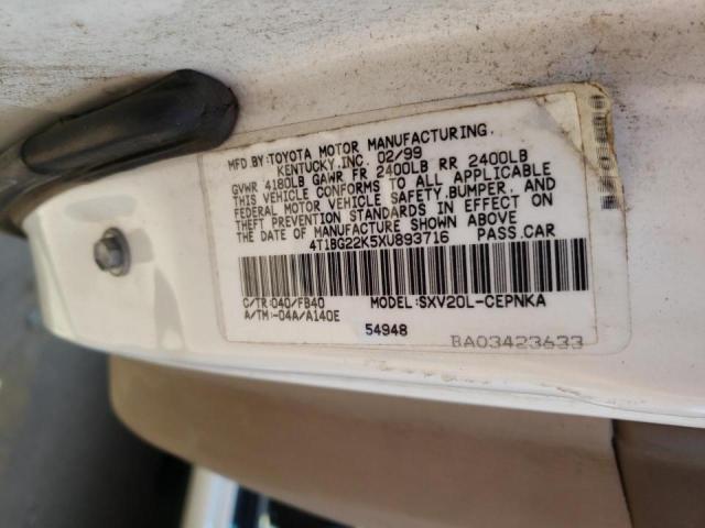 4T1BG22K5XU893716 - 1999 TOYOTA CAMRY CE WHITE photo 10