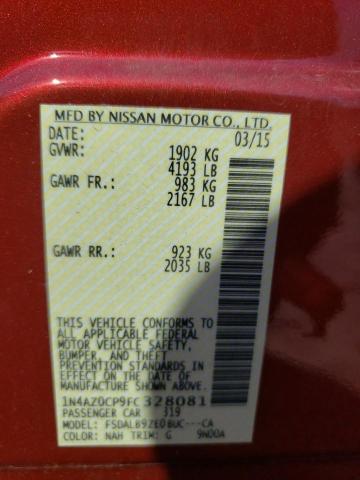 1N4AZ0CP9FC328081 - 2015 NISSAN LEAF S RED photo 10