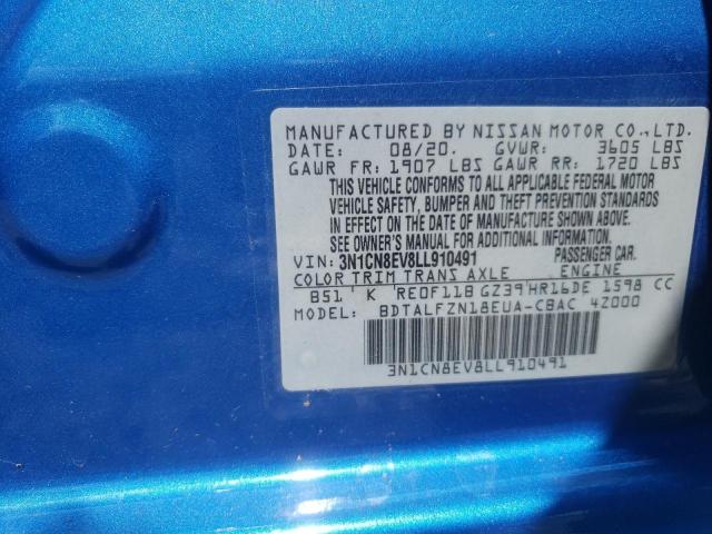 3N1CN8EV8LL910491 - 2020 NISSAN VERSA SV BLUE photo 10