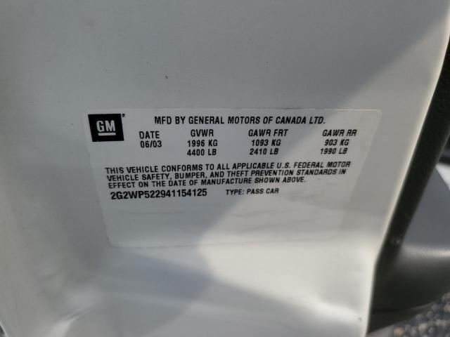 2G2WP522941154125 - 2004 PONTIAC GRAND PRIX WHITE photo 10