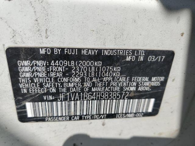 JF1VA1B64H9838572 - 2017 SUBARU WRX WHITE photo 10