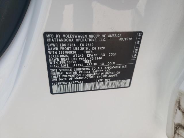 1V2SR2CA1KC607443 - 2019 VOLKSWAGEN ATLAS SEL Ağ foto 10